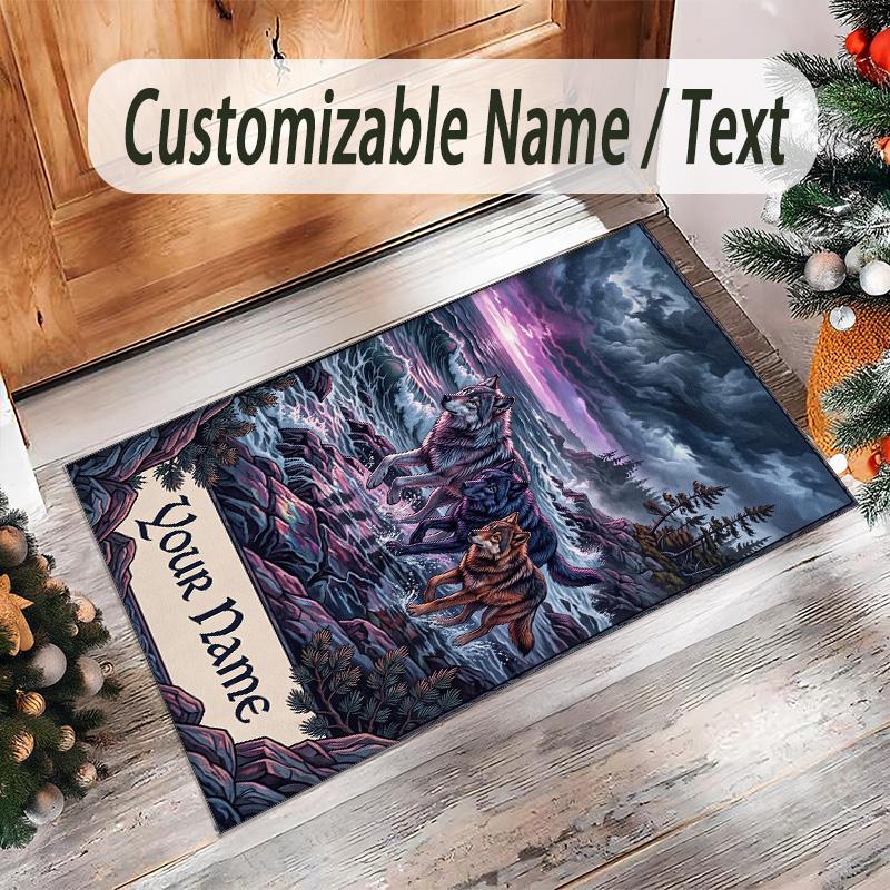 Fox Theme Crystal Velvet Floor Rug Personalized Custom Name Text Warm Carpet Home Decoration