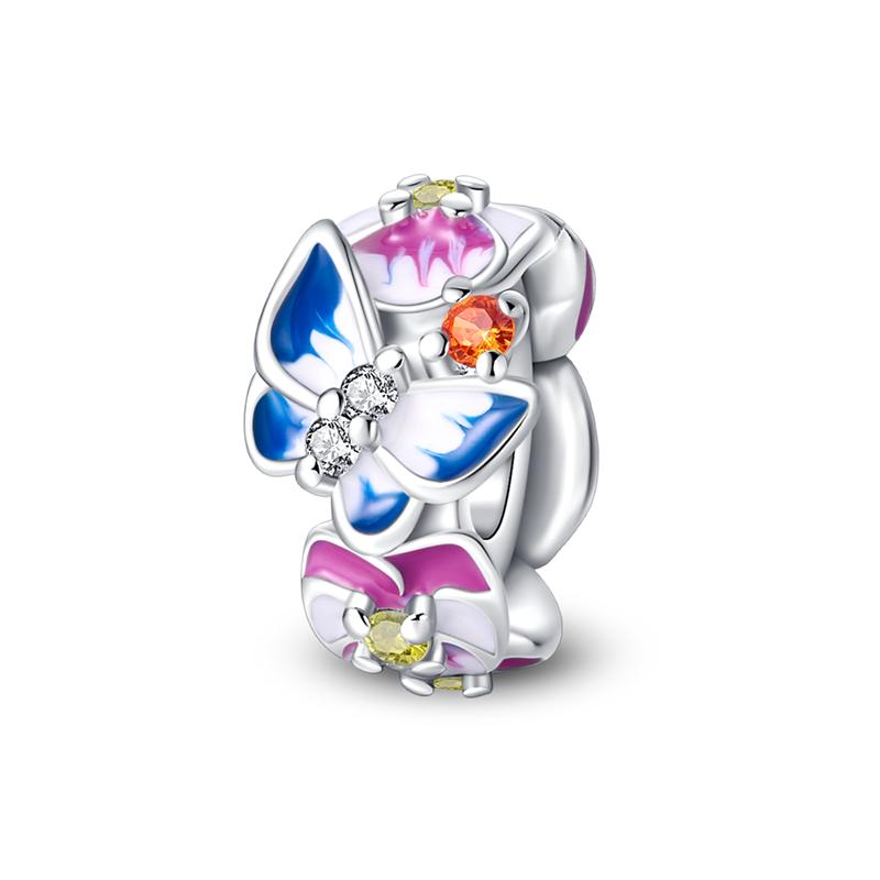 Authentic Original Charm Bead Components Copper Metal Butterfly Flowers Colorful Zircon Silicone Charm Bead Components Bead Components Compatible