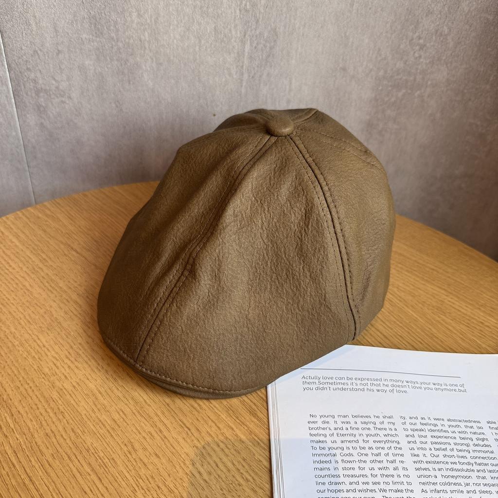 Color Solid Fashion Retro Leather Cap Women Autumn Spring Protection Sunlight