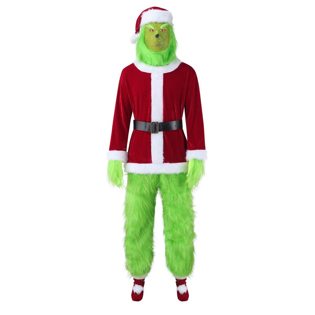 Christmas Grinch Cosplay Costume, Green Monster Santa Holiday Performance Outfit