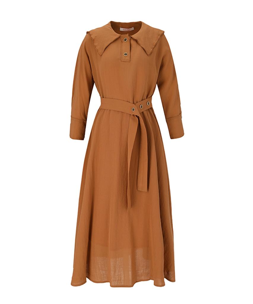 SOUP Big Collar Belted Long Dress (Oy4Opca)