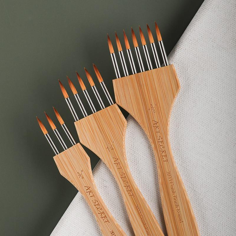 3pcs Multi-toothed Nylon Wool Flat/pointed-head Painting Brush Art Set Supplies Watercolor/ Acrylic Painting Creation Brushes