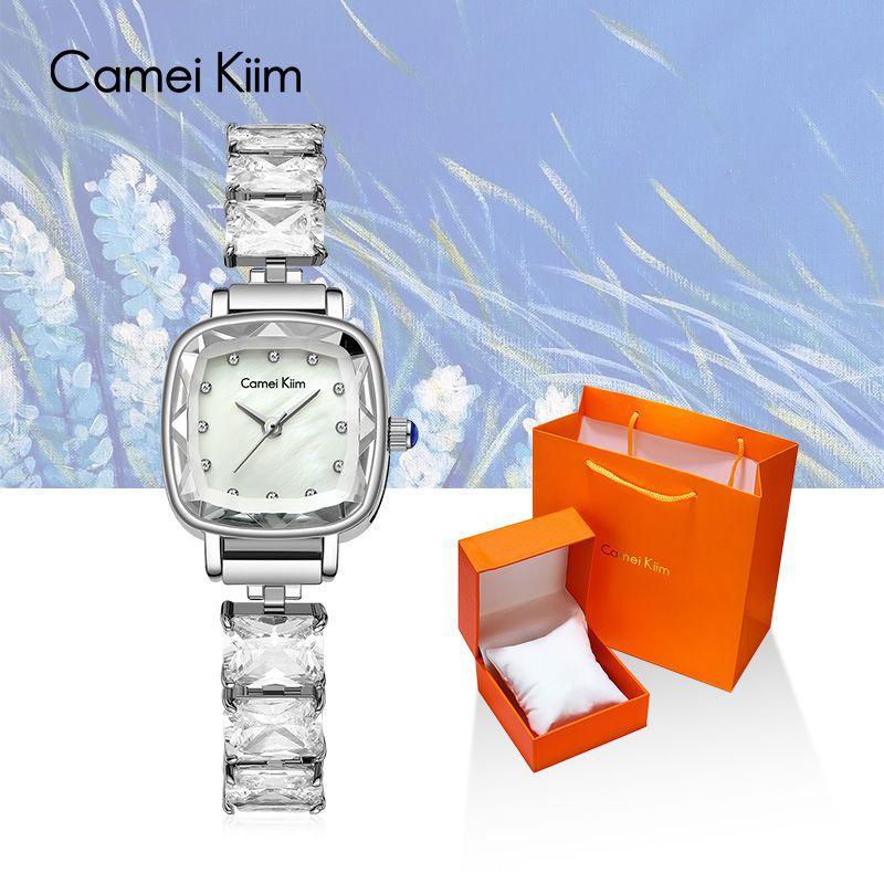 

Fashion Zircon Bracelet Women S Watch Sugar Cube Light Luxury Niche Crushed Ice Watch Shell Surface