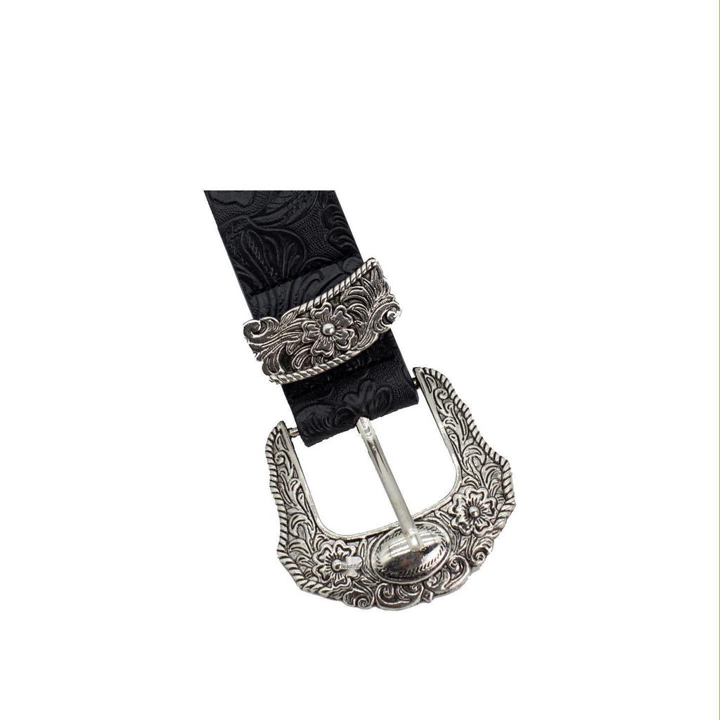 Trendy Unisex Retro Black Patterned Leather Belt