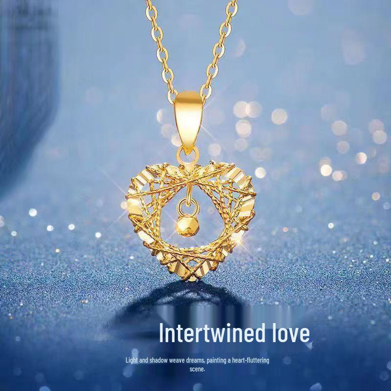 18K Heart Dream Weave Copper-Plated Necklace - High-End Clavicle Chain for Qixi Festival Valentine's Day Gift