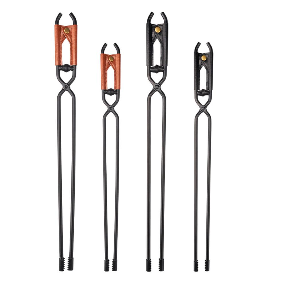 Thickened Fire Tongs with Leather Cover Bonfire Firewood Clip Anti-Scald Long Handle Fire Poker Outdoor Camping BBQ Tools