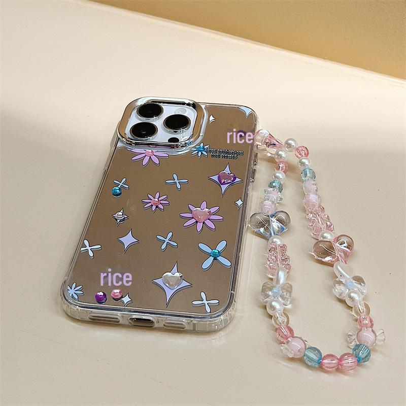 Zhitai Ins Style iPhone 15 Pro Case: Mirrored, Bracelet, Diamond Jewelry-Compatible for 12/13 Pro/14/16 Apple Models