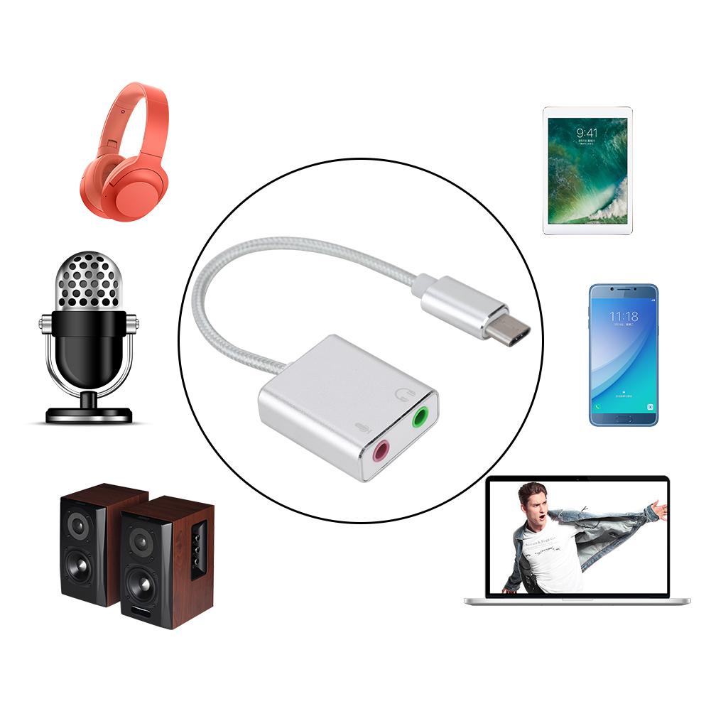 Aluminum Alloy Type C External Stereo Sound Card Audio Adapter 3.5mm EZ1247