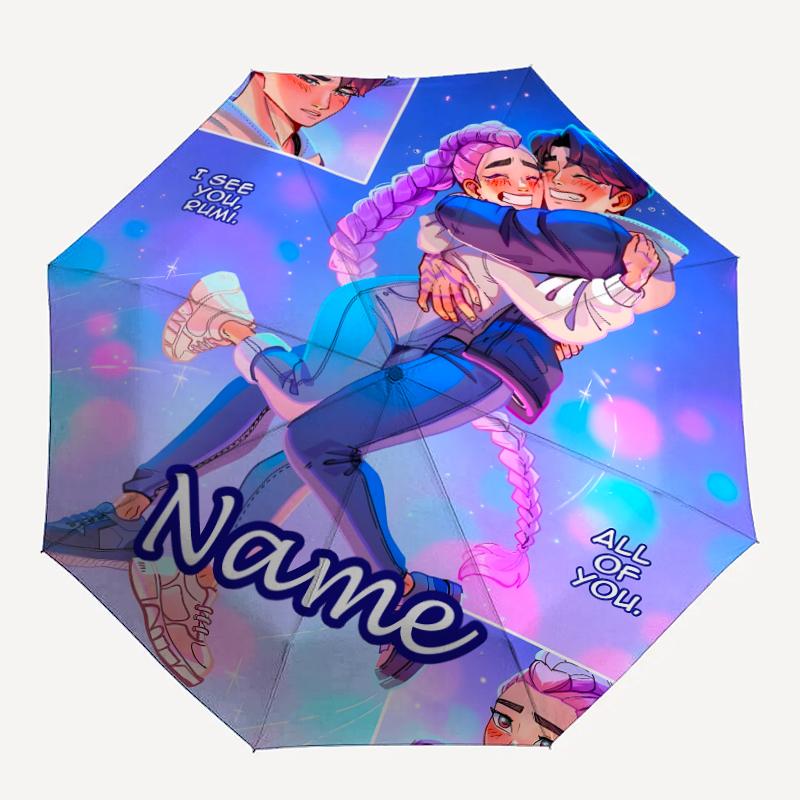 Spersonalizowany Parasol z Nadrukiem K-KPop Demon Hunters - Automatyczne Otwieranie/Zamykanie, Ośmiorzutowy Wytrzymały Stelaż, Automatycznie Składany Parasol