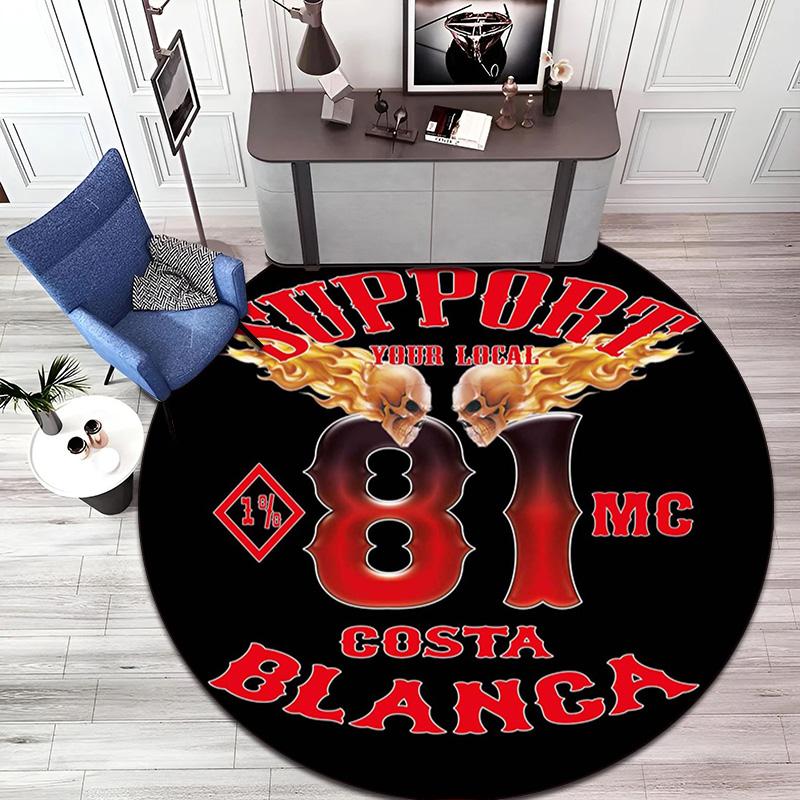 Gang Violence Motorcycle Enthusiasts Hells Angels Motorcycle Club Circular Carpet Is Soft, Home, Bedroom, Door Mat Decoration, and Non Slip Carpet E3