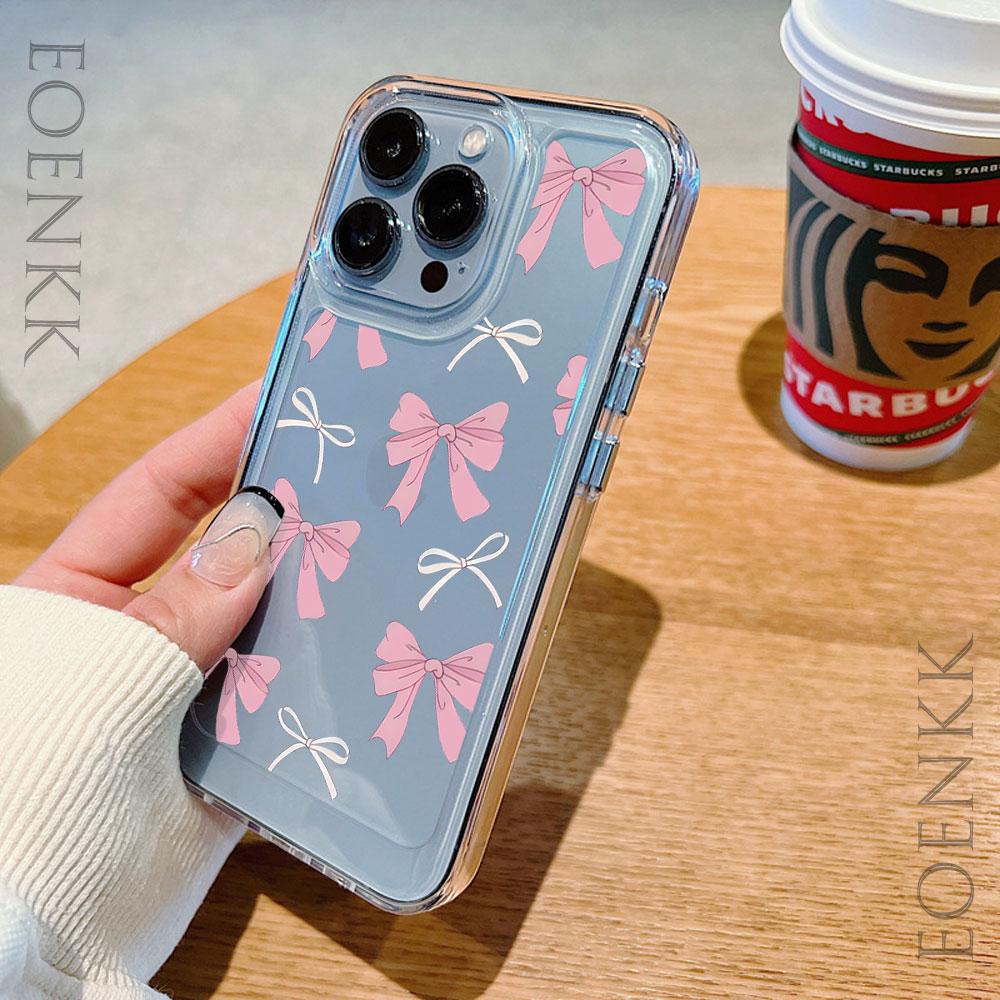 Cute Pink Bow Phone Case For iPhone 15 Case iPhone 11 13 12 14 Pro 15 16 Pro Max XR XS X 7 8 Plus Shockproof Soft Bowknot Cover