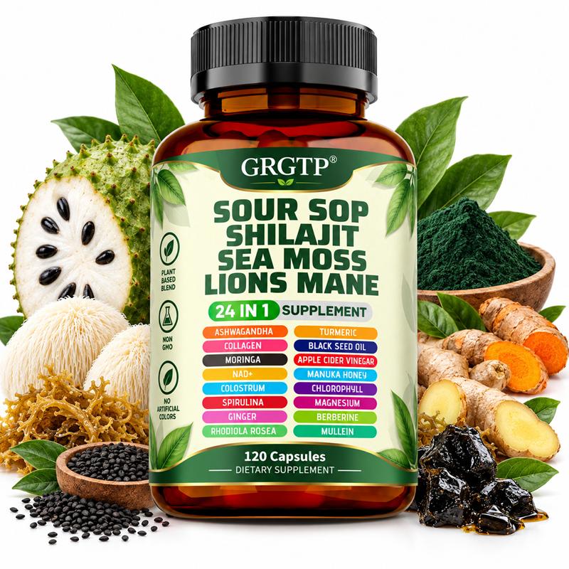 24-in-1 Supplement, featuring a blend of Shilajit, Graviola, Sea Moss, Lion’s Mane, and Ashwagandha – For Adults