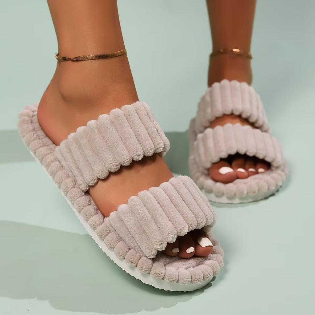 Damen Offene Zehen Plüsch Schwangerschafts Hausschuhe, Dicke Sohle Warme Indoor Outdoor Baumwollschuhe für Alle Jahreszeiten Herbst Winter