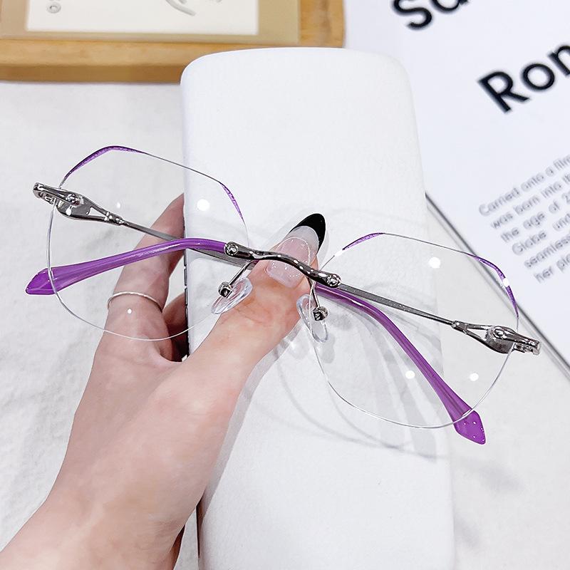 Prescription Rimless Reading Glasses, Polygonal Anti-blue Light Reading Glasses