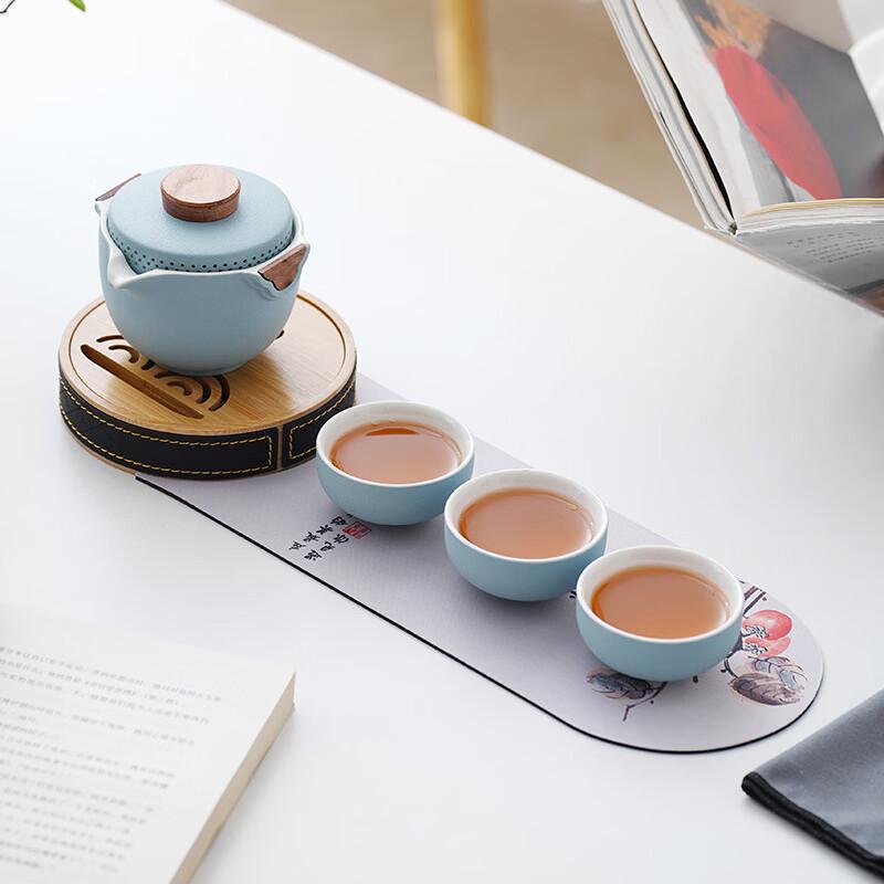 Portable Ceramic Travel Tea Set (1 Pot, 3 Cups)