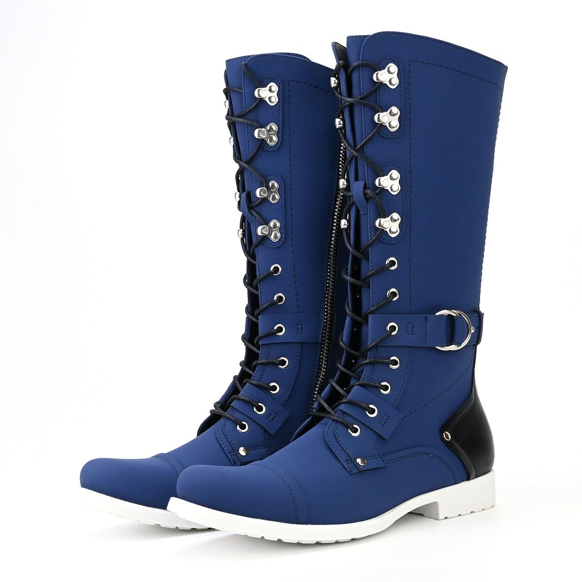 Высококачественные мужские классические ковбойские сапоги в западном стиле модные ретро кожаные сапоги ручной работы осенне-зимние мужские высокие мотоциклетные сапоги боты 45 синий 10100₽