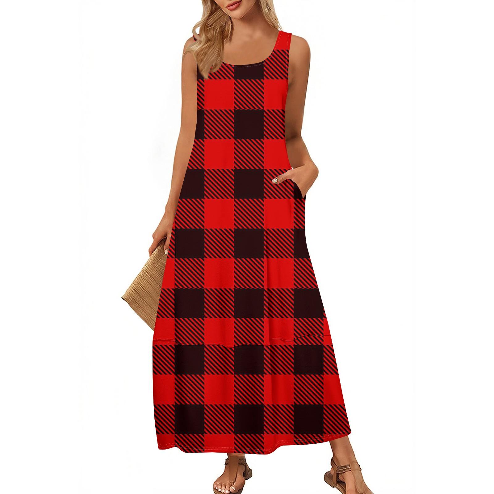 

Women s Fashion Casual Sundress Summer Beach Dress Round Neck Sleeveless Loose Striped Print Sundress XXXL червоний