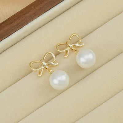 Elegant Summer Bow Pearl Earrings for Women with S925 Silver Needle