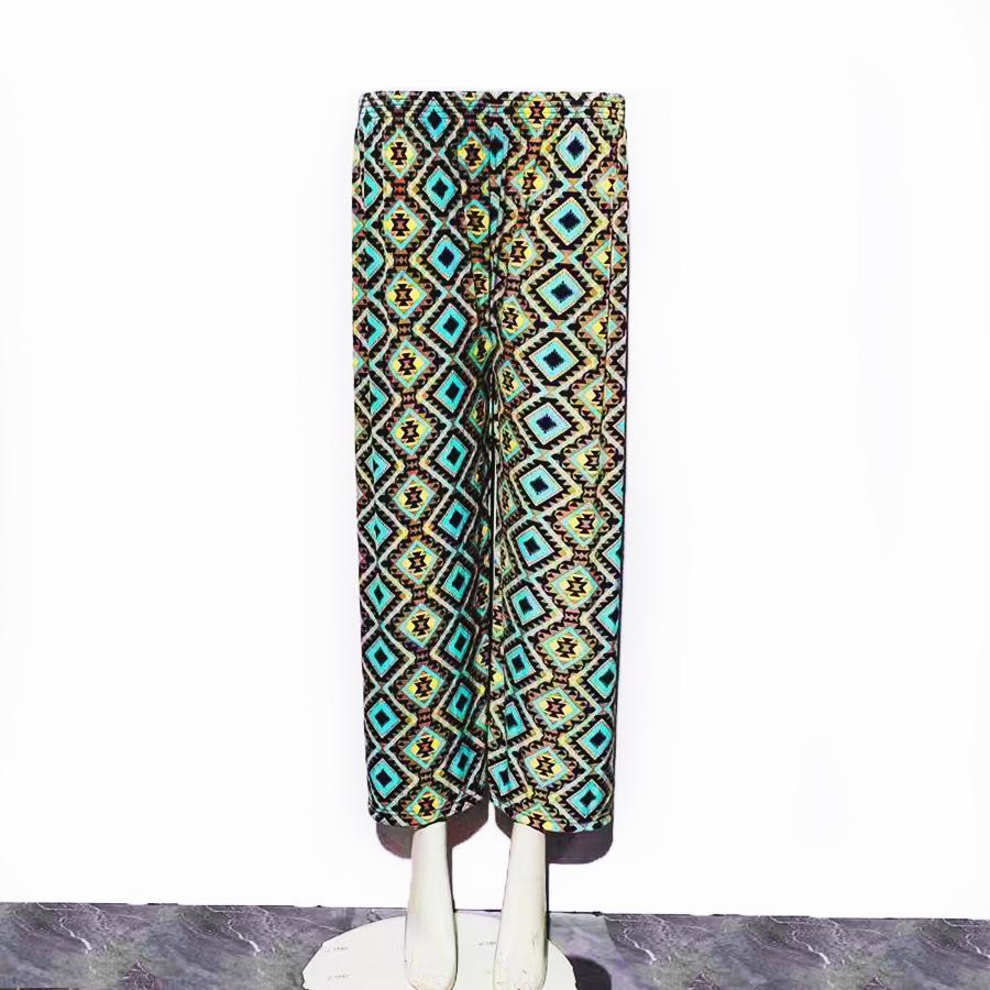 Plus Size Breathable Floral Nine-Point Pants for Mid-Aged and Elderly Women - Summer Ice Silk, Loose Straight Leg Design