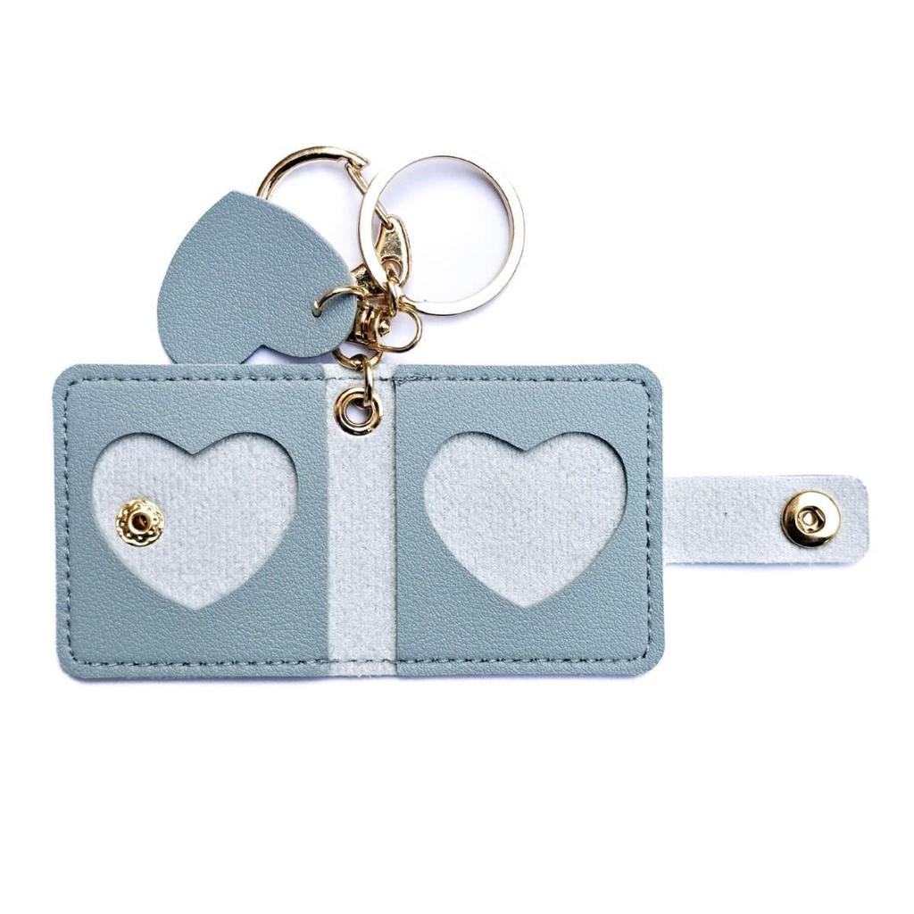 Korean Style Heart Photo Storage Keychain Leather Case for Mini Couple Photos