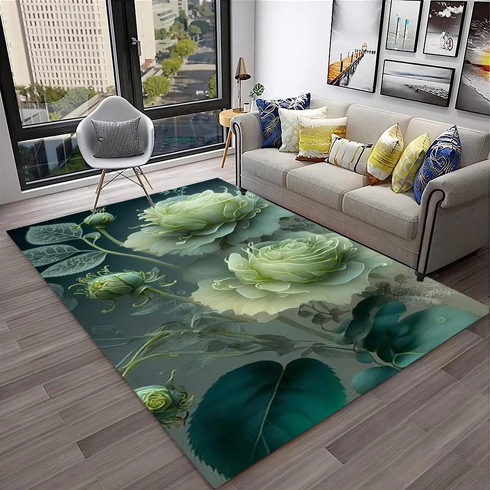 Nordic Love Rose Flowers Daisy  Carpet Rug for Home Living Room Bedroom Sofa Doormat Decor,kids Play Area Rug Non-slip Floor Mat