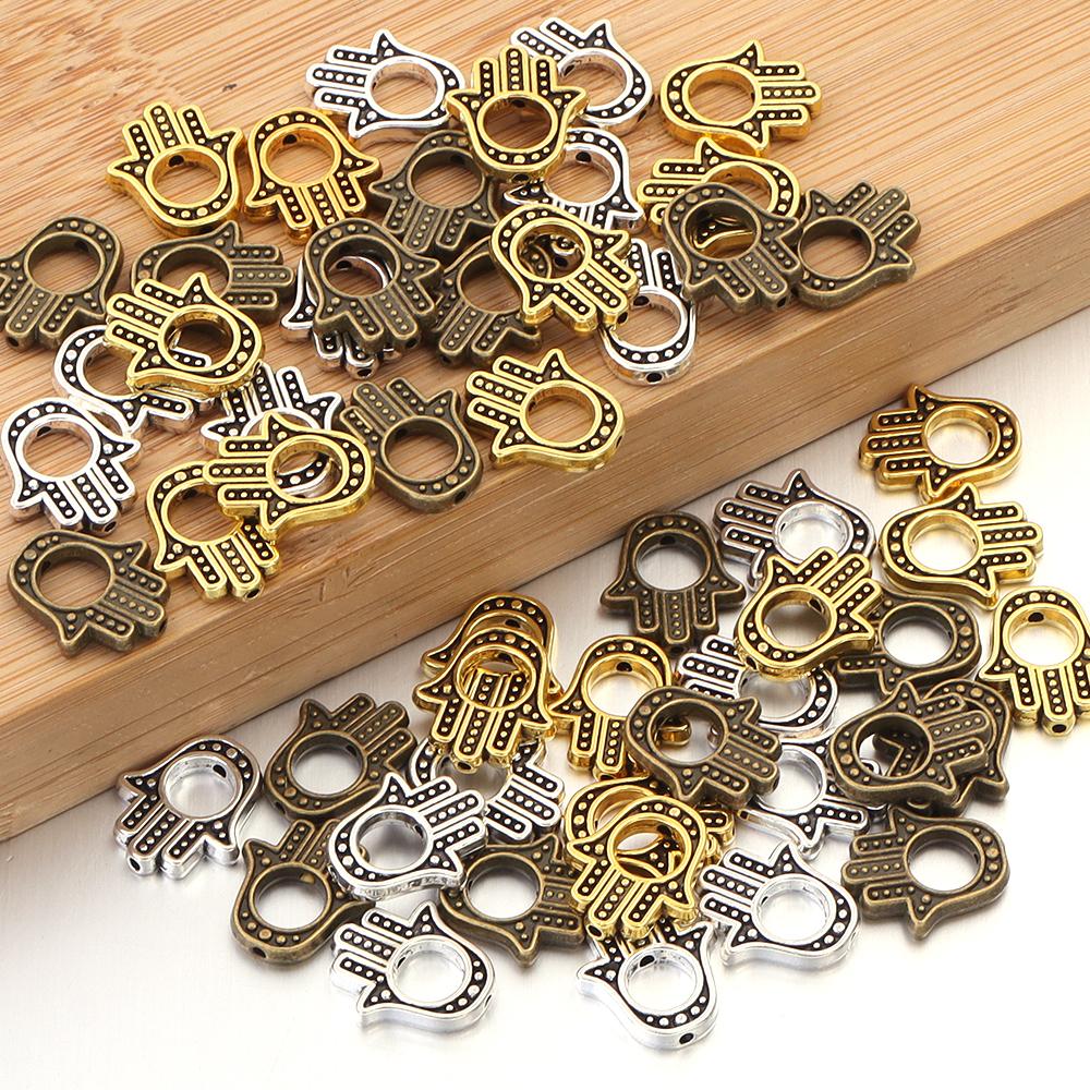 20pcs 3 Colors Hamsa Hand Beads 14.5x13mm Small Fatima Alloy Plam Spacer Beads For DIY Jewelry Making Handmade Necklace Findings