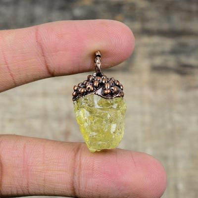 Pendentif Brut Quartz Citron Pendentif en Cuivre Électroformé Bijoux Électroformés Faits Main Pendentif en Pierre Gemme Authentique Bijoux en Cuivre Cadeau Pour Lui