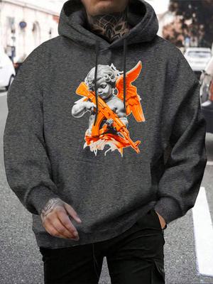Angel Boy With Wings Holding A Gun Prints Hoody Men Casual Street Pullover Autumn Fashion Hoodies Multicolor Pocket Clothes