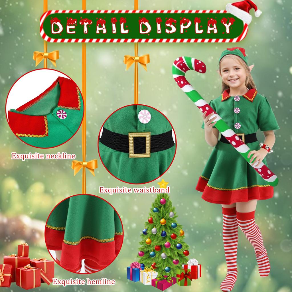 Santa Claus Kids Christmas Santa Kids Santa Spirit Cute Green Santa Halloween Sizes Set Elf Christmas Polka Dot 1 Red Hand 1 Green Hand [Tumao]