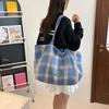 Autumn and winter woolen plaid double-sided bag fresh college style shoulder bag large capacity lazy style tote bag women
