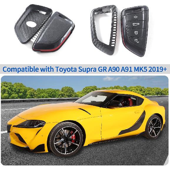 Real Carbon Fiber Key Fob Case Cover Compatible with Toyota Supra GR A90 A91 MK5 2019-2026, Smart Remote Key Case Cover Keychain Trim Accessories 1PC