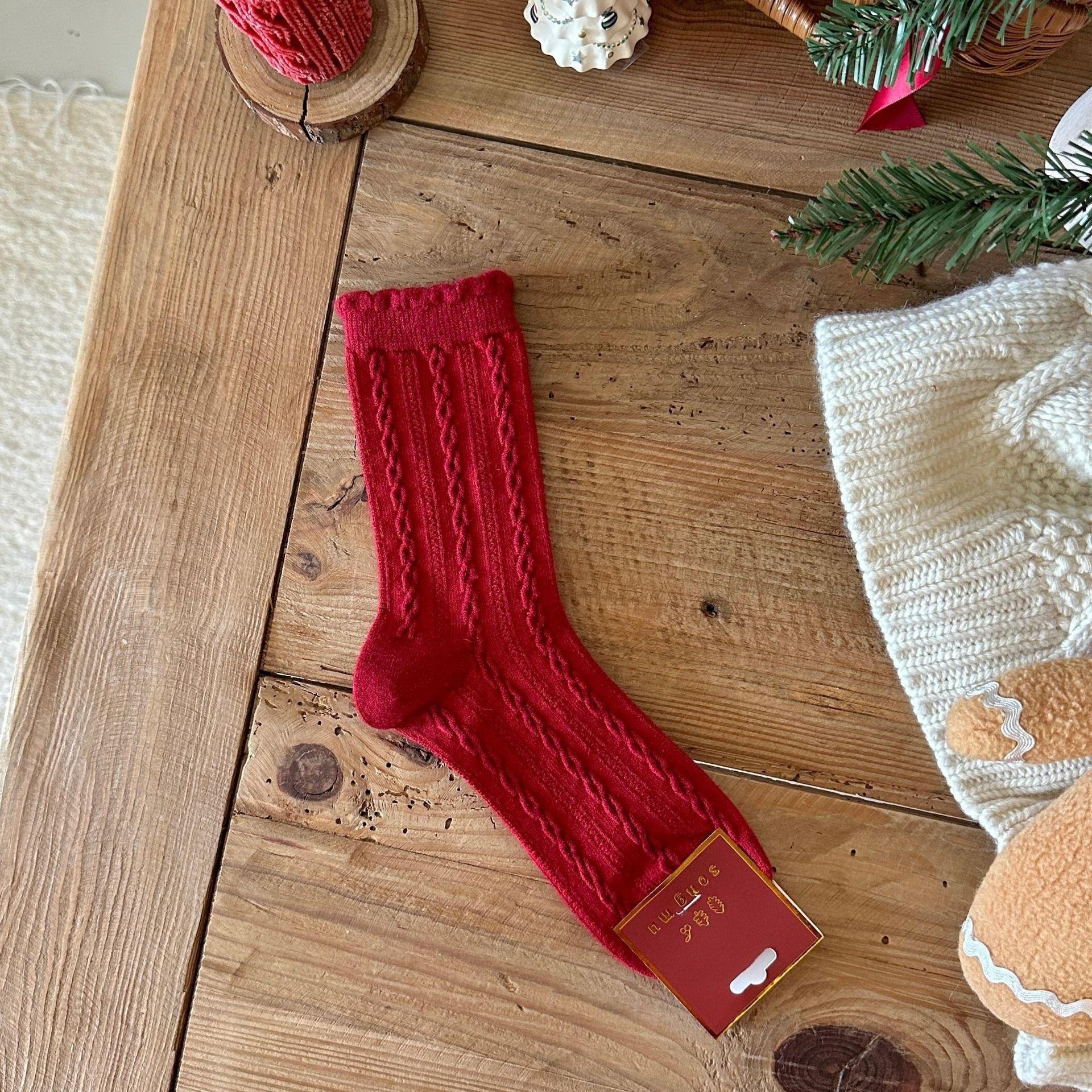 Happy New Year Socks Bow Un Red Socks Song Red Socks Christmas Bow Gm Socks So Big Wood Warm Velvet one size