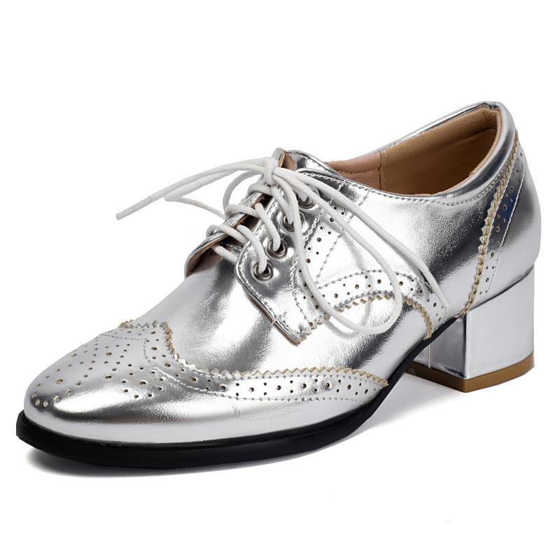 

Элегантные женские лоферы Модная шнуровка Черные Серебристые Низкий каблук Классические Повседневные Вестерн Вечеринка Офис Оксфорды Комфорт 39 серебряный