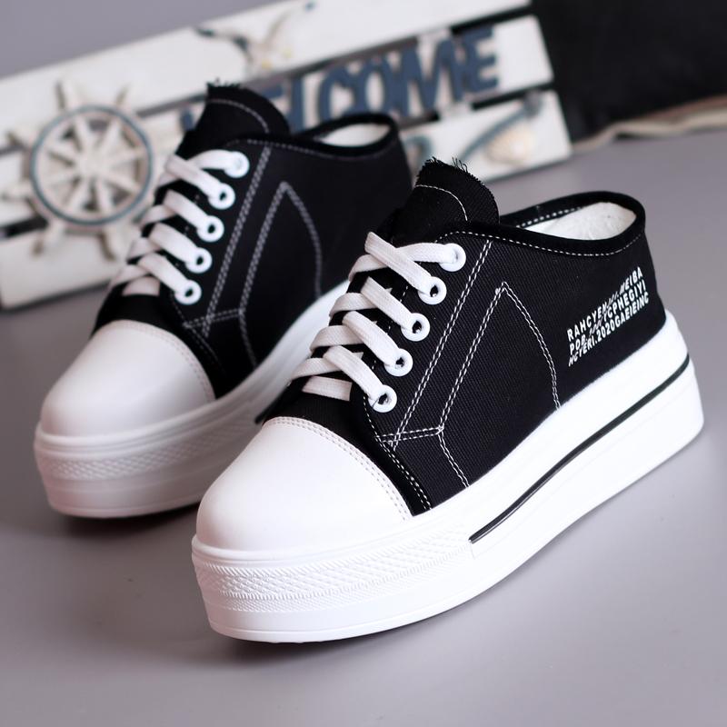 Fashion Cover Toe Shoes Womens Slippers Outdoor Pantofle Slides Fashion Increased Internal Platform 2025 Summer Luxury Fabric Canvas