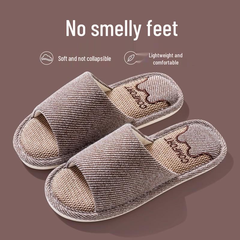 Breathable Cotton-Linen Indoor Slippers for Men & Women – Non-Slip Soft Sole Sweat-Absorbent Silent All-Season Comfort