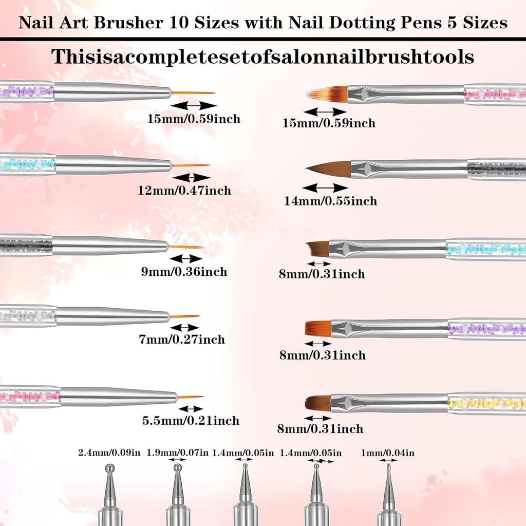 Nail Art Brushes Set, 10 Pcs Nail Brushes for Nails Art Double-Ended Acrylic Nails Brush with Nail-Liner Brush Dotting Pens for Nail-Design-Brushes