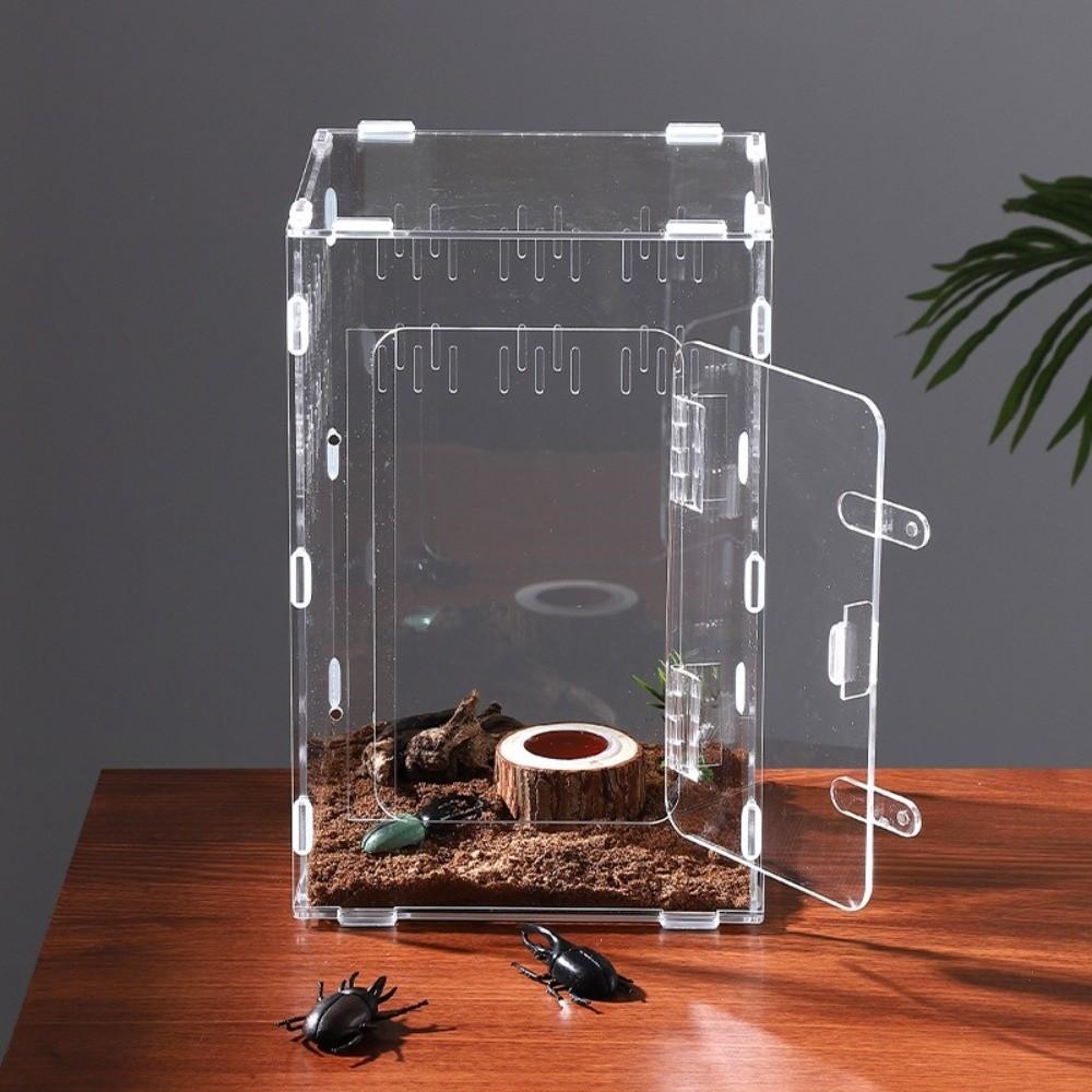 2-türiger Reptilien-Futterkäfig Acryl Kleintier-Terrarium Sprungspinnen-Gehege für Frosch Echse