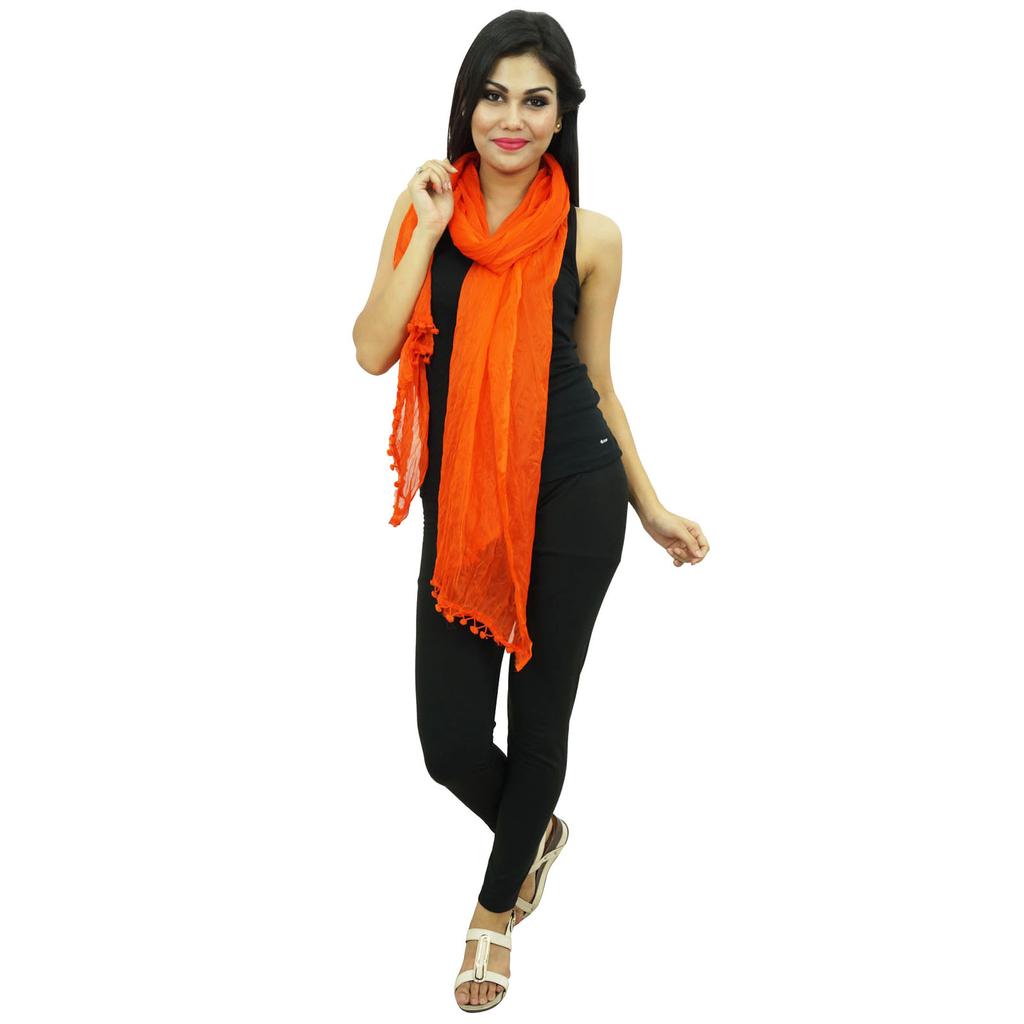 Frauen indische Chunni Chiffon-Mischung lange Pom Fransen Dupatta Schals Damenmode