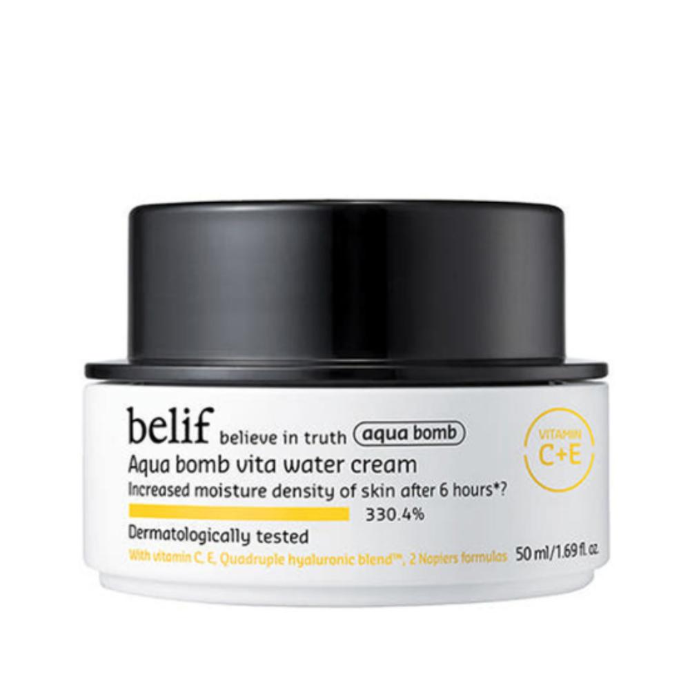 Belif Aqua Bomb Vita Water Cream 50mL - Brightening Vitamin C Moisturizer, Intense Hydrating Glow Gel for Dull Skin