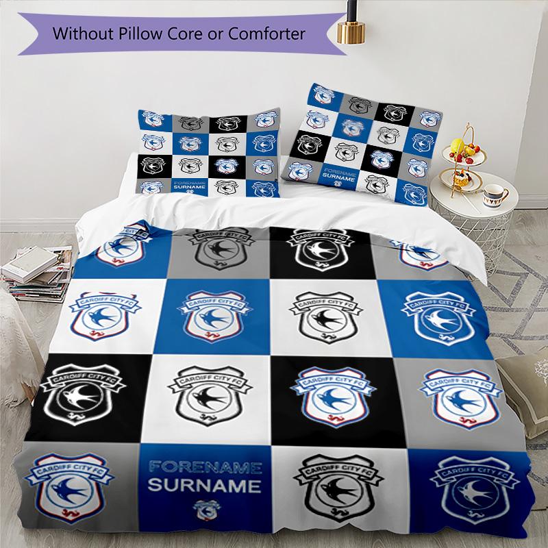 Cardiff Fc Crest Printed Pattern Duvet Cover Set – Includes 1 Duvet Cover and 2 Matching Pillowcases Bedroom Decor Christmas Gifts