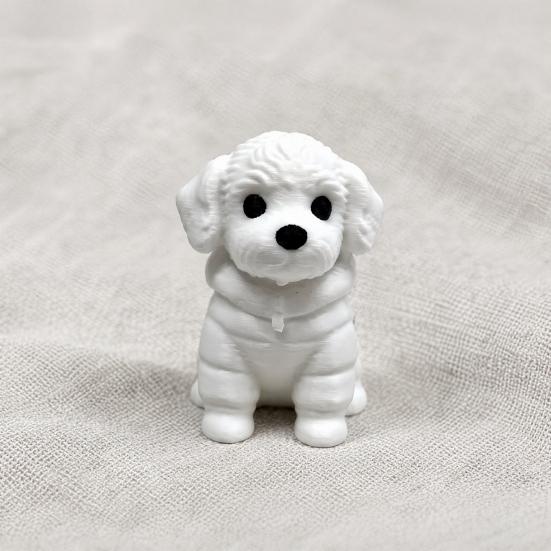 3D-gedruckte sitzende Hundefigur, Mini-Hundestatue in Weiß für Schreibtischdekoration, Modernes Tierform-Ornament für Zuhause, Büro, Bücherregal