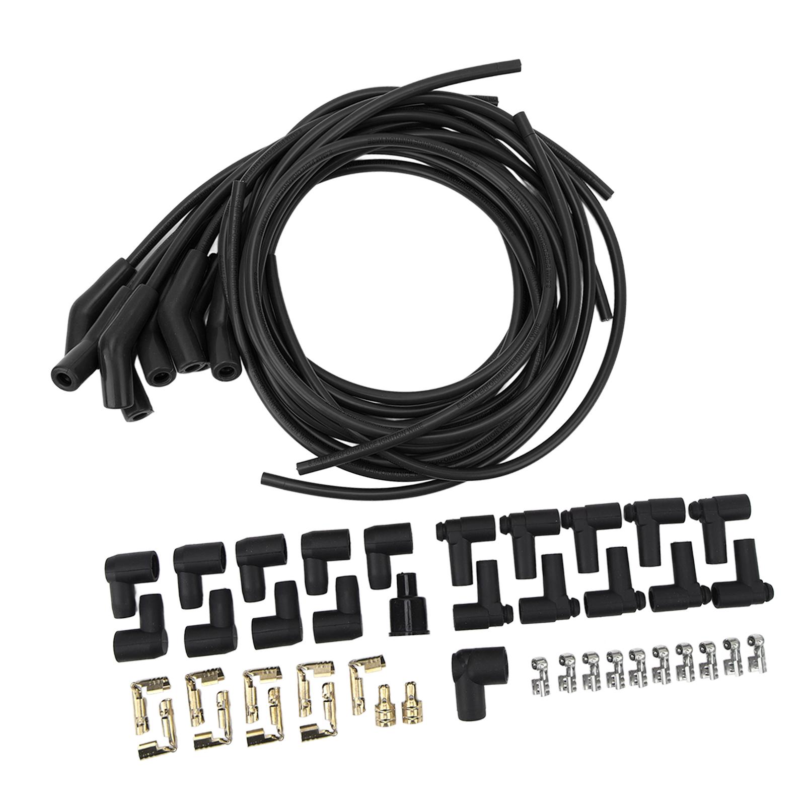 

45 градусов 135 градусов Комплект проводов зажигания свечей с пылезащитным чехлом Высокопроизводительный диаметр 8,5 мм Black чёрный