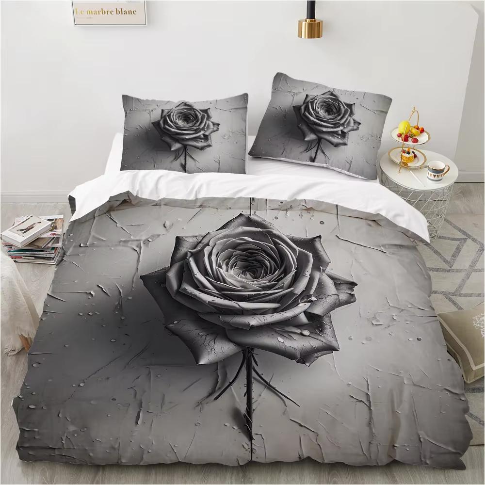 Rose Pattern Duvet Cover Set King Size 3D Floral Bedding Set Suitable for Couples Wedding Gift 3 Pcs Contains 2 Pillowcases