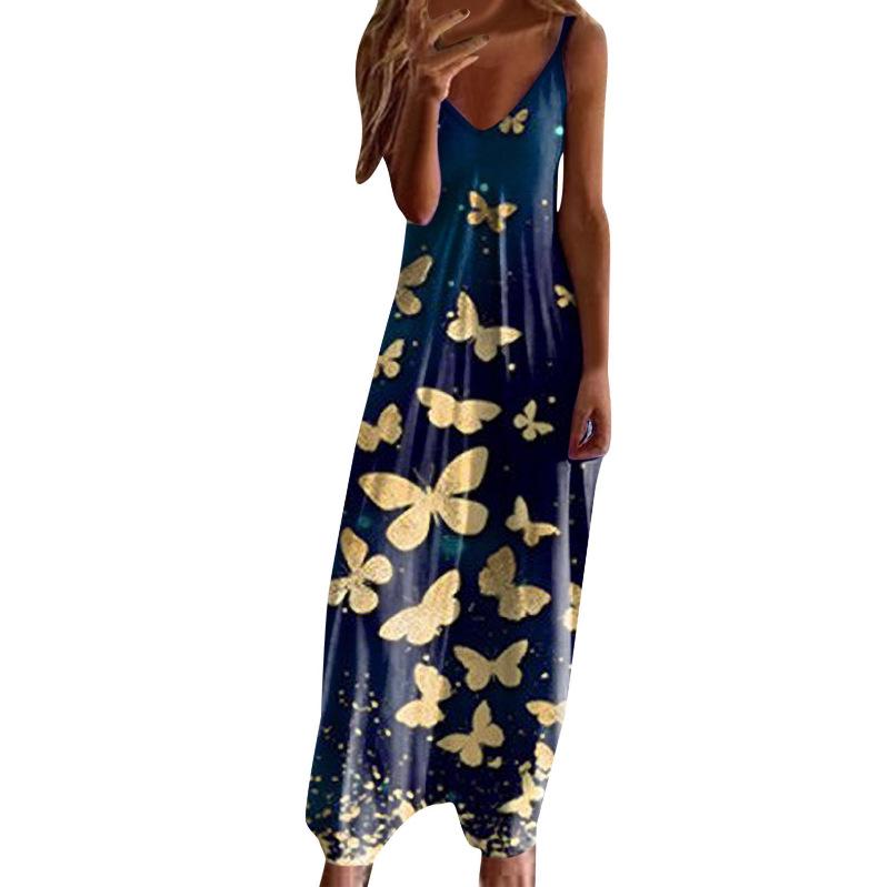 Women's Plus Size V-Neck Spaghetti Strap Long Dress - European & American Style