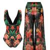 Plus Size Womens One Piece Swimsuit Printed Long Pants Swimwear Swimming