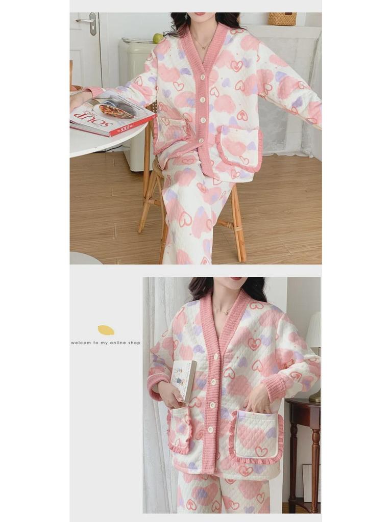 Damen Cartoon Baumwollpyjama Set - Warm und stilvoll für Herbst/Winter