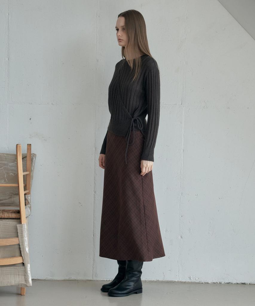 Awi Check Flared Skirt_Brick