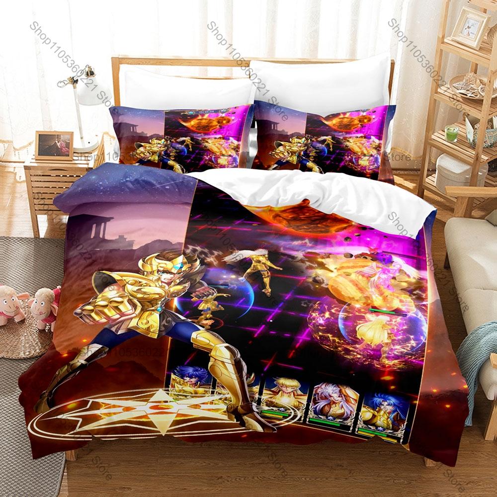 Saint Seiya 3PCS Bedding Set Classic Anime Warrior Print Soft Microfiber Duvet Cover Pillowcase Home Decor
