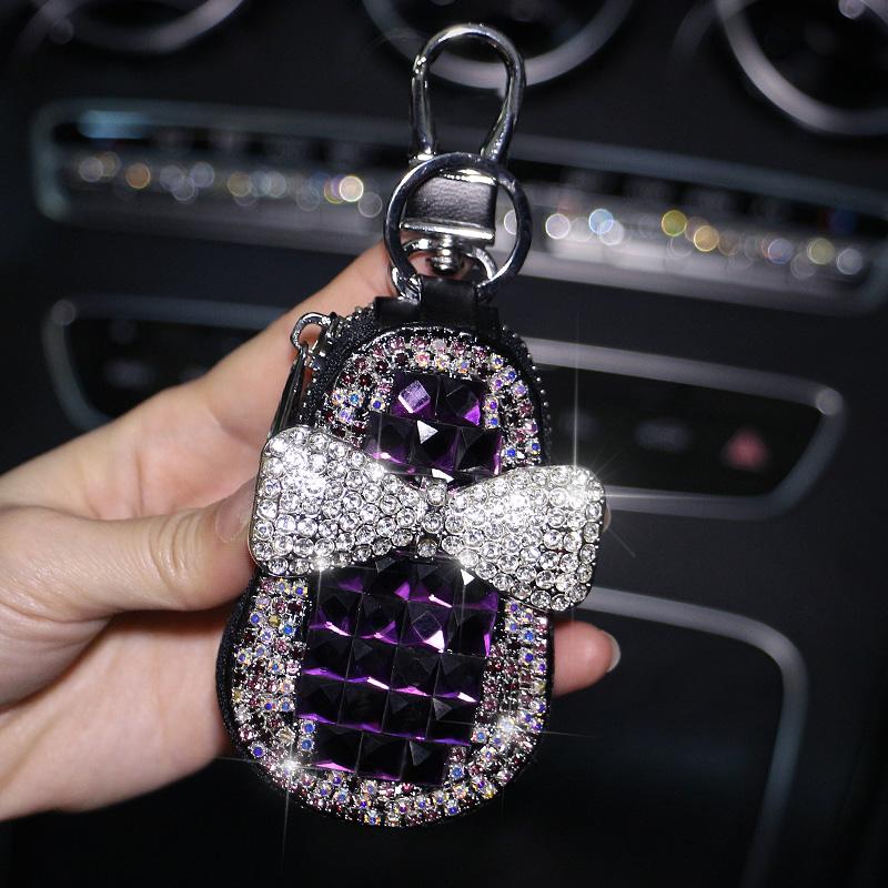 New Universal Diamond Leather Car Key Cover Case Shell Jacket Protector Car Accessories for Girl Woman for MAZDA Benz Bmw F30
