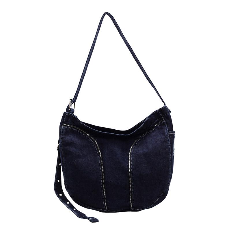 Denim Messenger Bag med Stor Kapacitet Dam Vintage Axelväska Crossbody-väska
